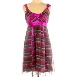 Saja 100% Silk Sleeveless Pink Brown Dress Size 8